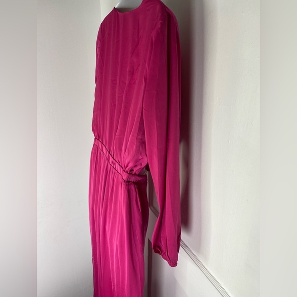 Lulu's NWT Trendsetting Direction Magenta Satin Tie Front Wide Leg Jumpsuit - Picture 8 of 11